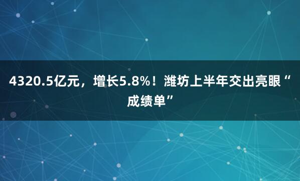 4320.5亿元，增长5.8%！潍坊上半年交出亮眼“成绩单”