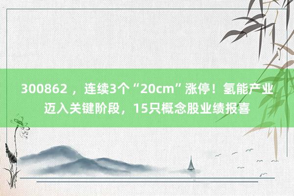 300862 ，连续3个“20cm”涨停！氢能产业迈入关键阶段，15只概念股业绩报喜