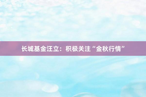 长城基金汪立：积极关注“金秋行情”