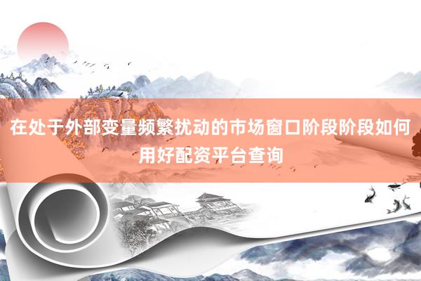 在处于外部变量频繁扰动的市场窗口阶段阶段如何用好配资平台查询