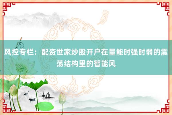 风控专栏：配资世家炒股开户在量能时强时弱的震荡结构里的智能风